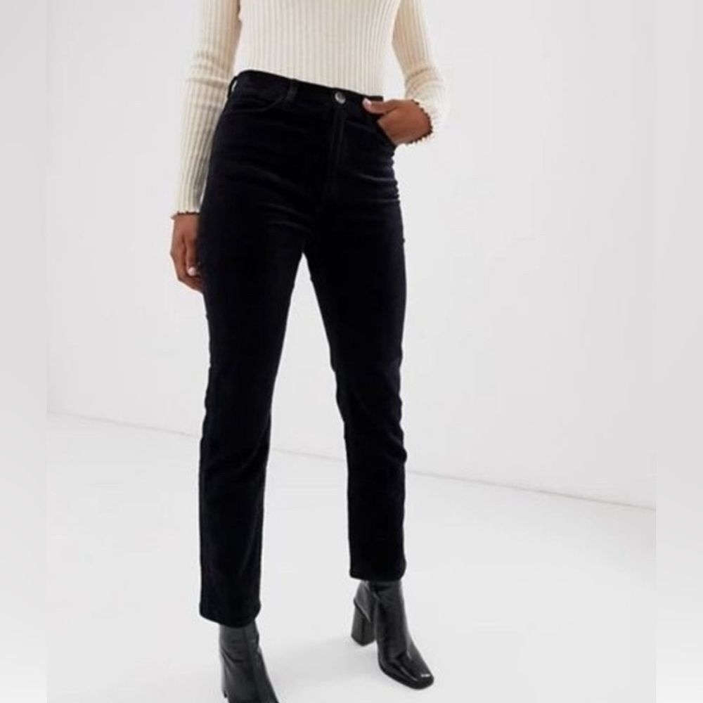 & OTHER STORIES Black Corduroy High Rise Straight Boot Cut Mini Flare Size 6